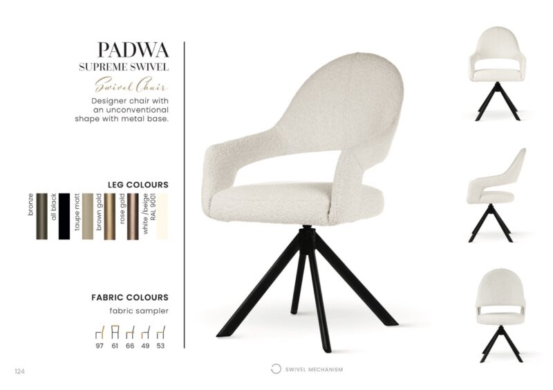 PADWA SUPREME étkezőszék | táskarugós forgó étkezőszék, választható szövet / lábszín